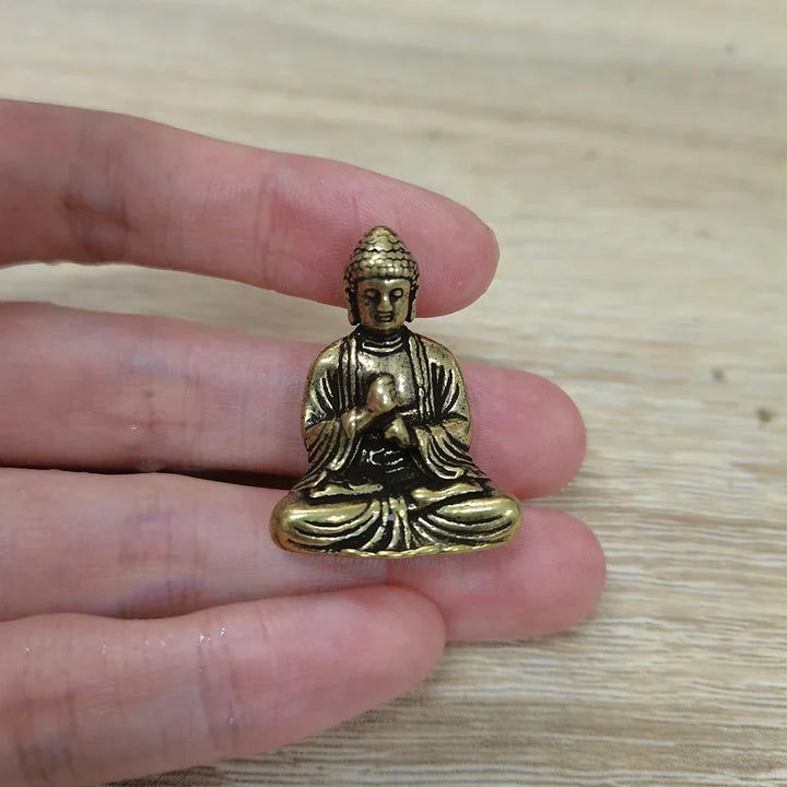 10 stycken mini mässings sittande Buddha-statyn figur för resande buddhism tillbedjan hem kontor skrivbord dekoration