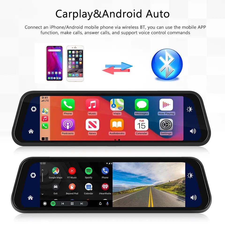 VisionMirror Pro – Ultra HD Spegel Dash Cam med Trådlös CarPlay &amp; Android Auto