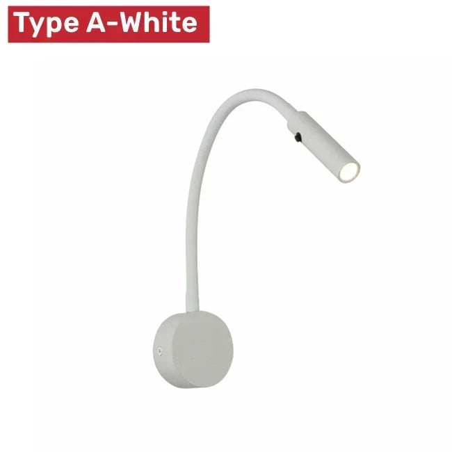 Modern flexibel LED-läslampa för vägg med strömbrytare för sovrum och kontor - 1W/3W