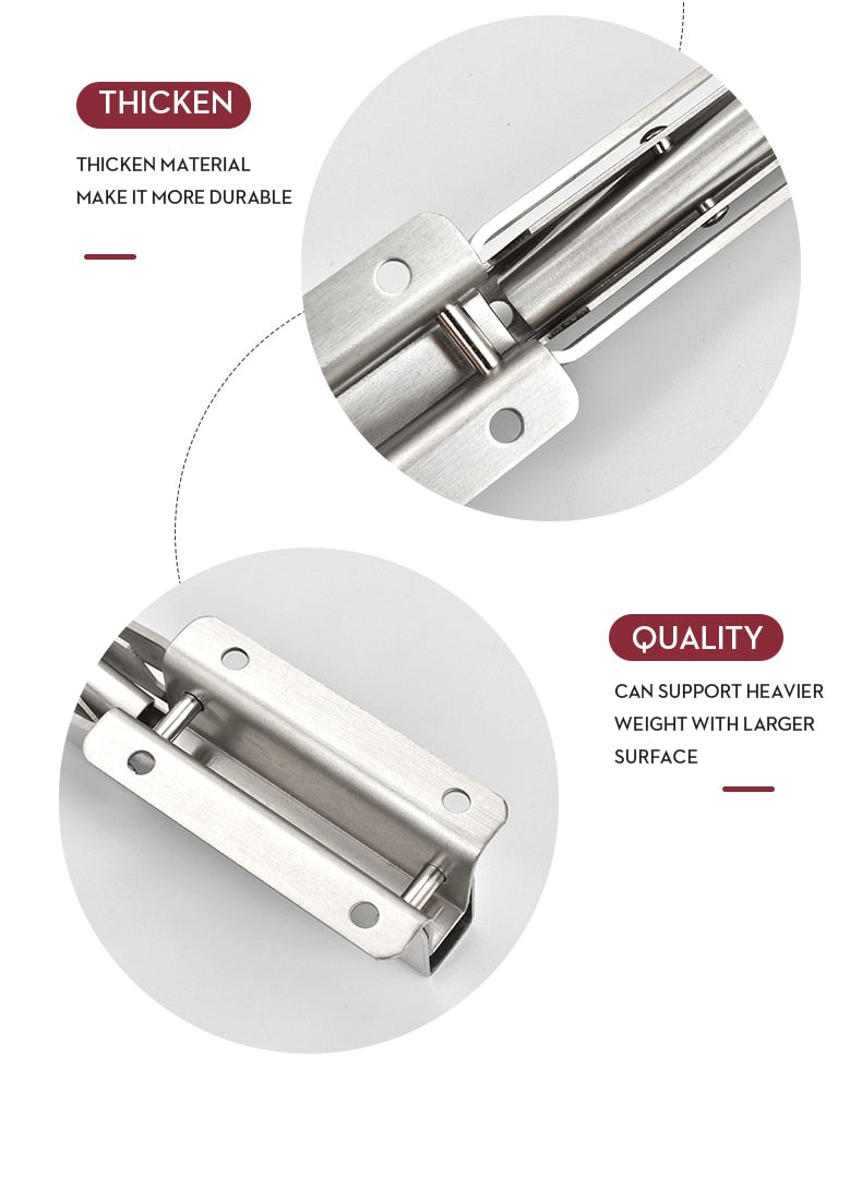 2-delat set hopfällbara hyllstöd, kraftiga, tillverkade av rostfritt stål för bord, husvagnar och platsbesparande