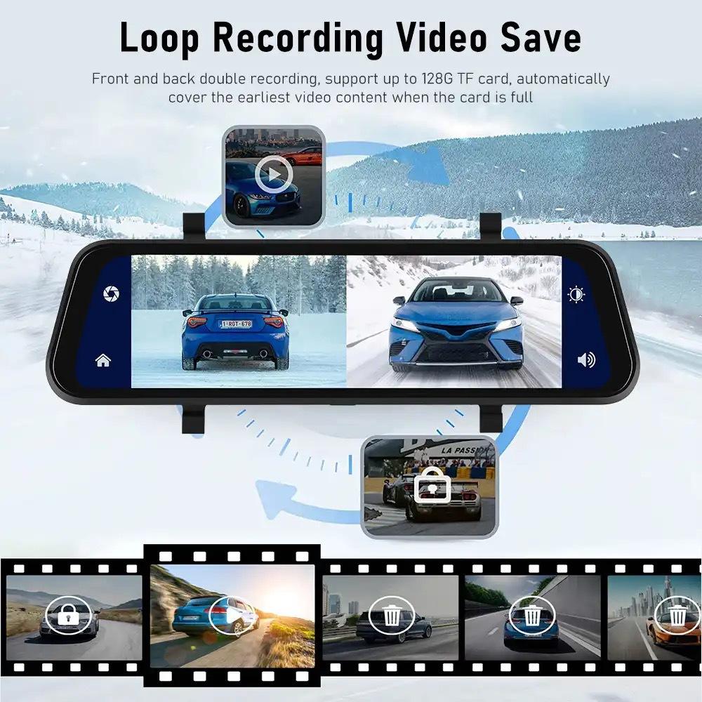VisionMirror Pro – Ultra HD Spegel Dash Cam med Trådlös CarPlay &amp; Android Auto