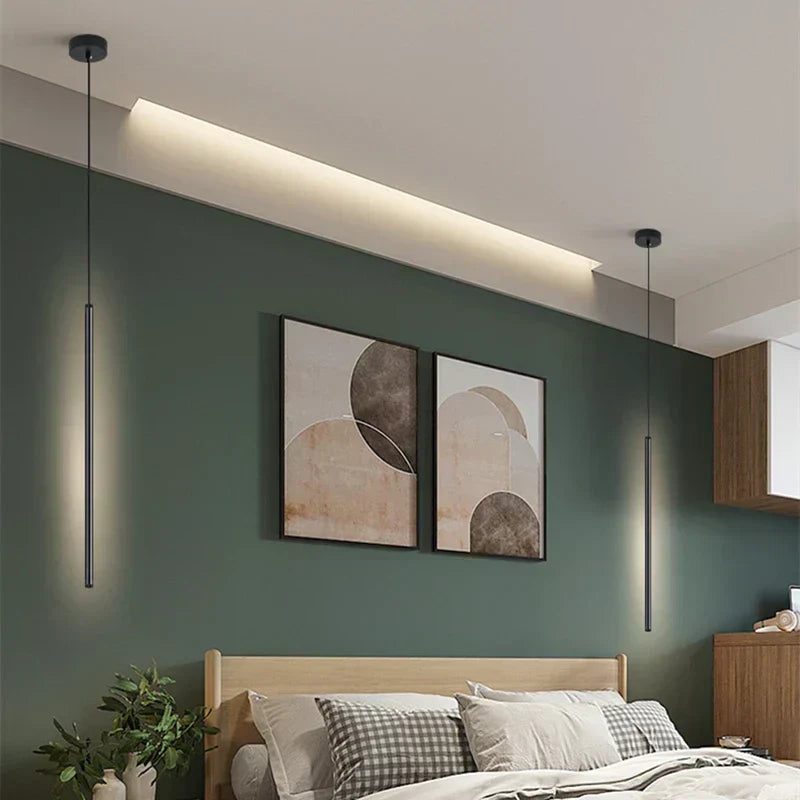 Nordisk LED Pendellampa: Minimalistisk design med kreativa linjer, perfekt för sovrummet, matplatsen