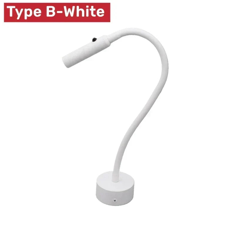 Modern flexibel LED-läslampa för vägg med strömbrytare för sovrum och kontor - 1W/3W