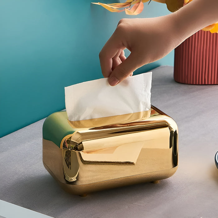 Luxurell Papperslåda | Spegel-Guld Finish | Högblanka Design | Stilig &amp; Ren