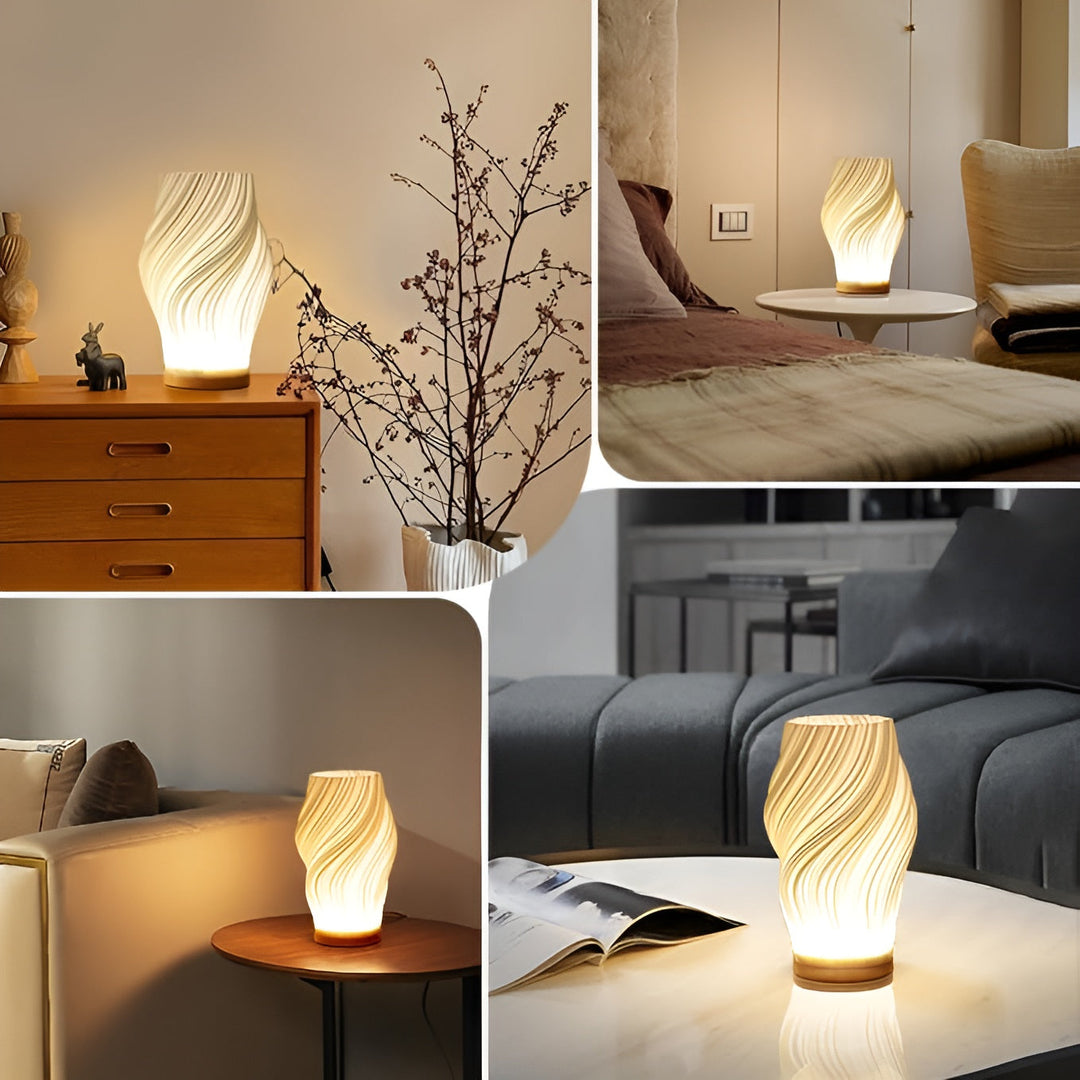 DreamWave - Modern krämfärgad 3D-våglampa med elegant metallbas