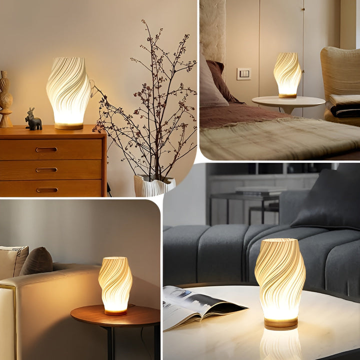 DreamWave - Modern krämfärgad 3D-våglampa med elegant metallbas
