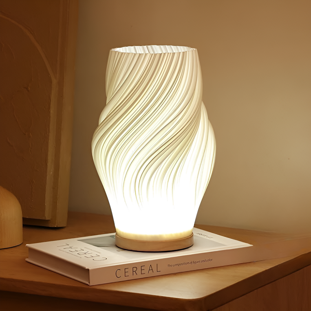 DreamWave - Modern krämfärgad 3D-våglampa med elegant metallbas