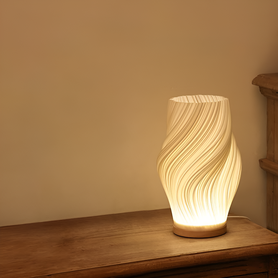 DreamWave - Modern krämfärgad 3D-våglampa med elegant metallbas