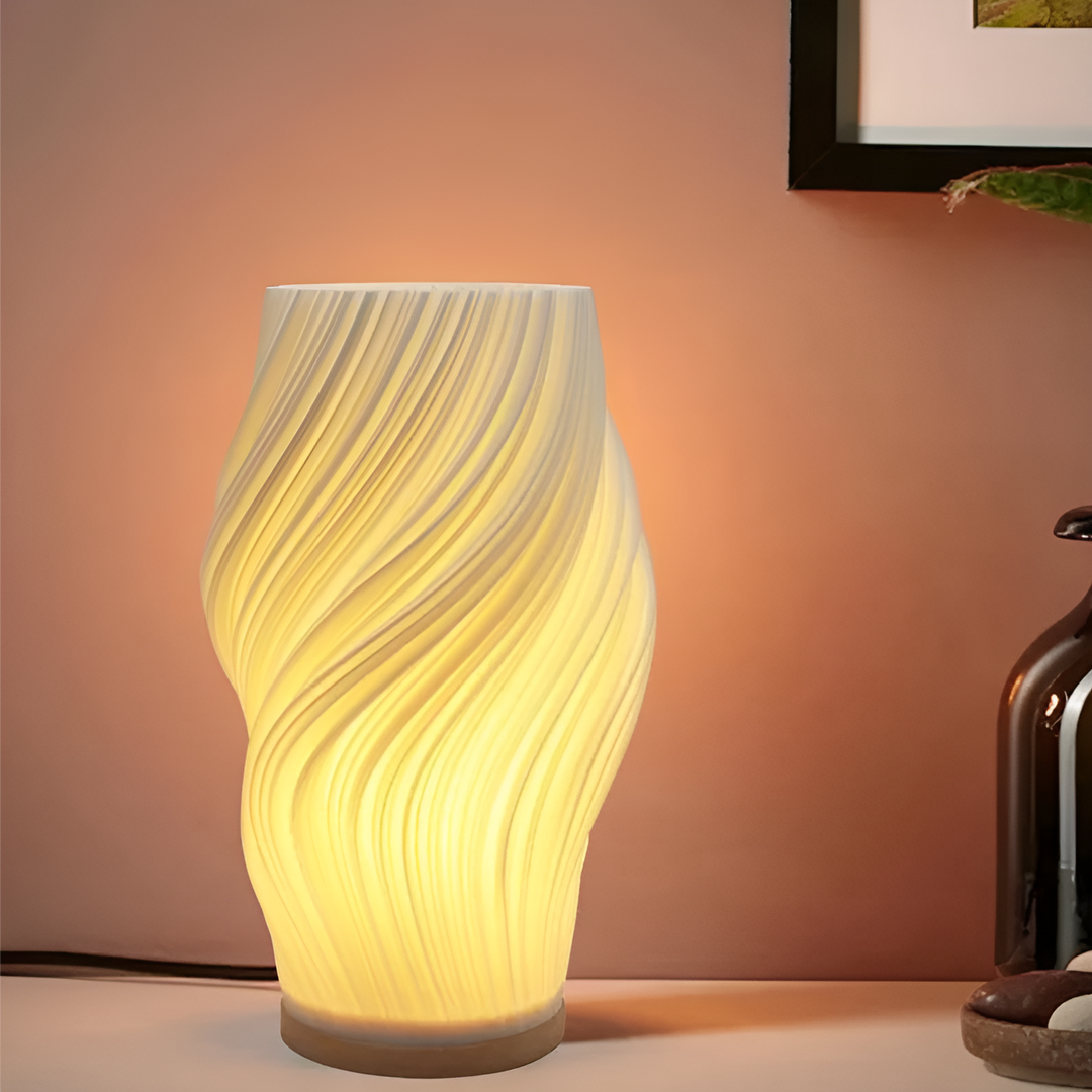 DreamWave - Modern krämfärgad 3D-våglampa med elegant metallbas