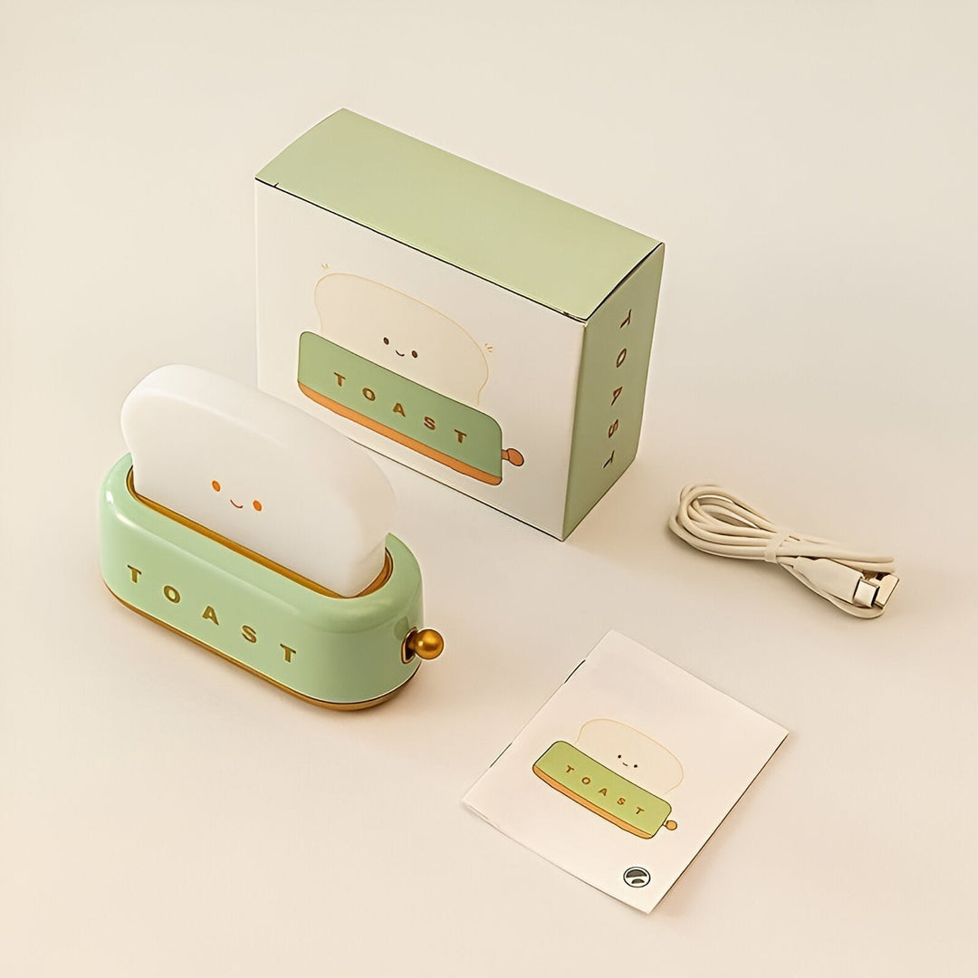 TinyToast Bordslampa – Bärbar Brödrost-formad Nattlampa med Dimbara LED-lampor och USB-port