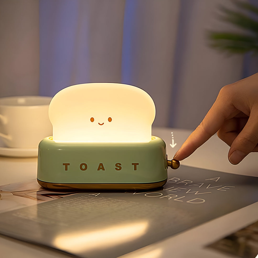TinyToast Bordslampa – Bärbar Brödrost-formad Nattlampa med Dimbara LED-lampor och USB-port