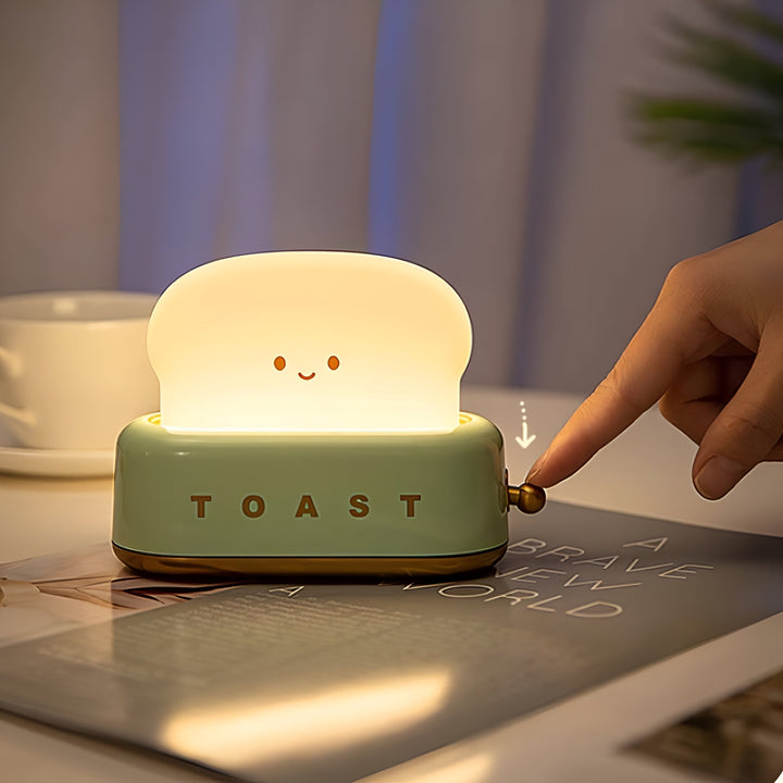 TinyToast Bordslampa – Bärbar Brödrost-formad Nattlampa med Dimbara LED-lampor och USB-port
