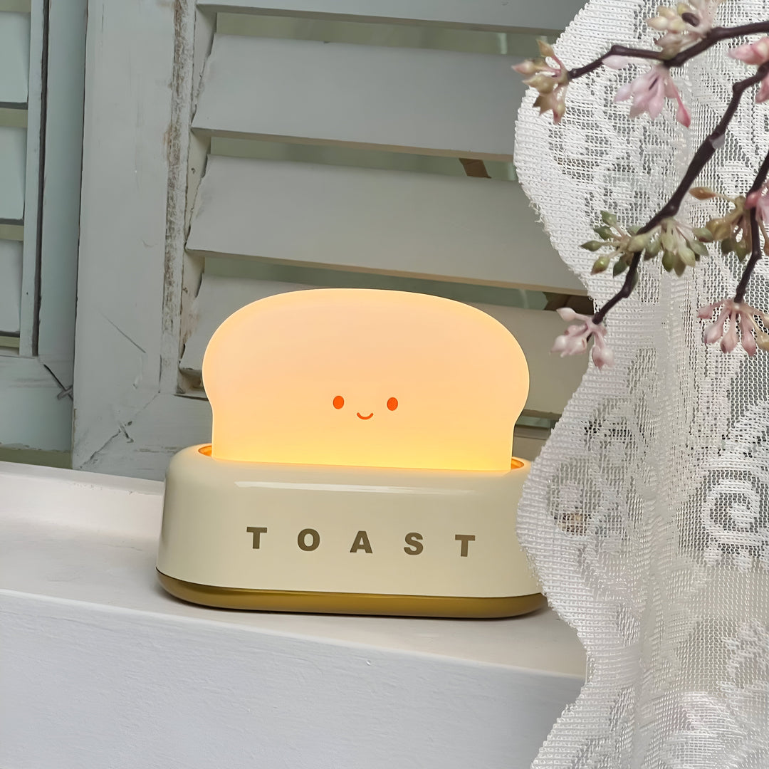 TinyToast Bordslampa – Bärbar Brödrost-formad Nattlampa med Dimbara LED-lampor och USB-port