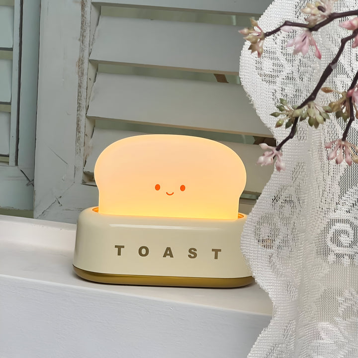 TinyToast Bordslampa – Bärbar Brödrost-formad Nattlampa med Dimbara LED-lampor och USB-port