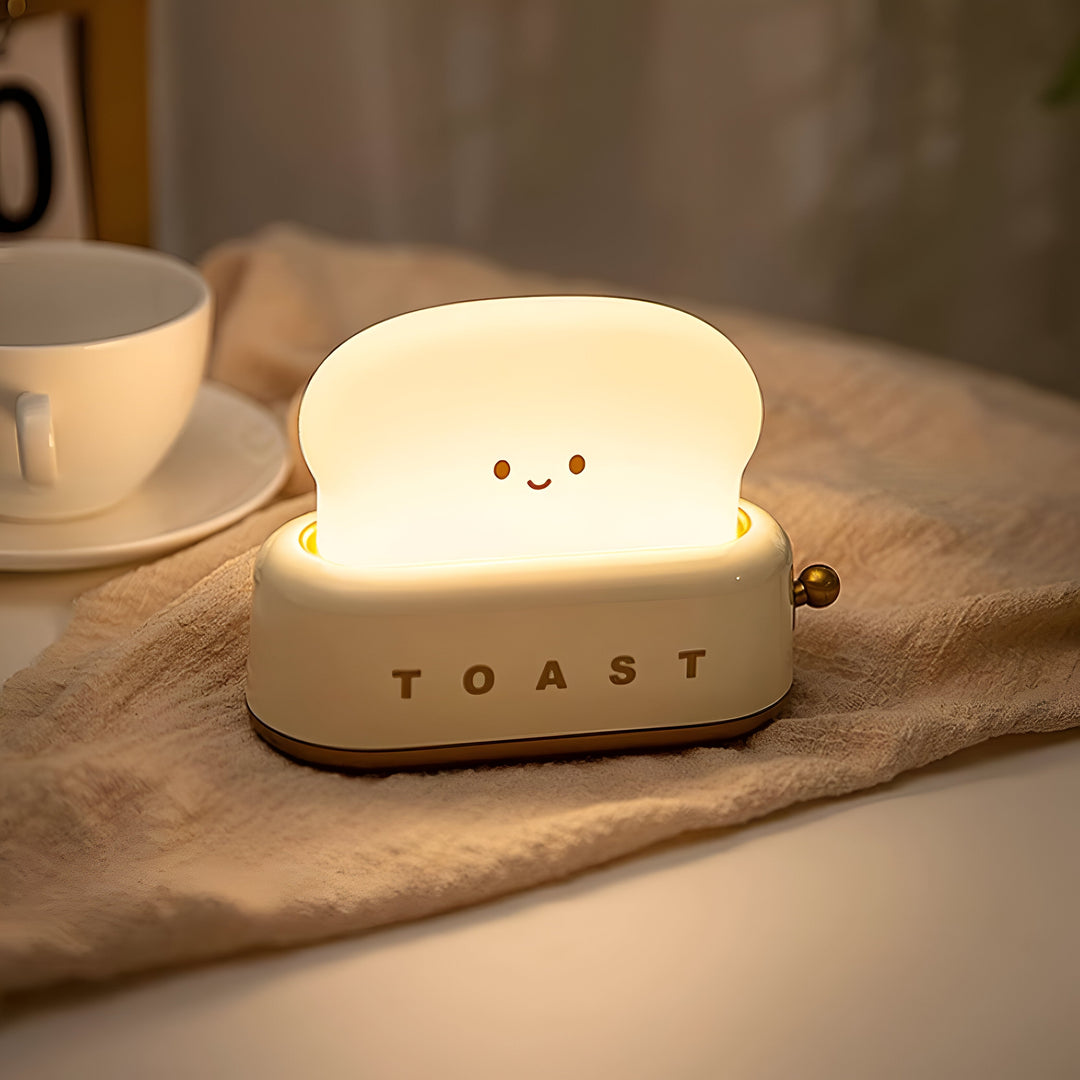 TinyToast Bordslampa – Bärbar Brödrost-formad Nattlampa med Dimbara LED-lampor och USB-port