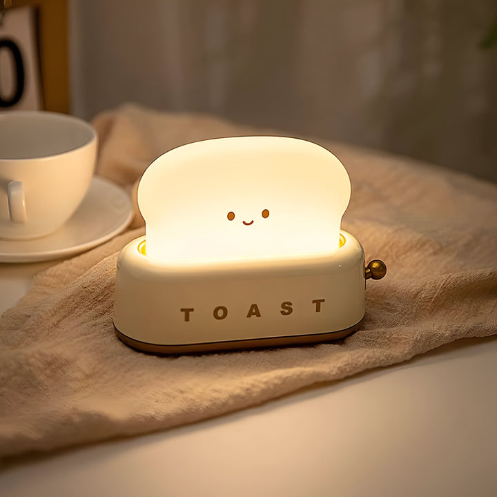 TinyToast Bordslampa – Bärbar Brödrost-formad Nattlampa med Dimbara LED-lampor och USB-port