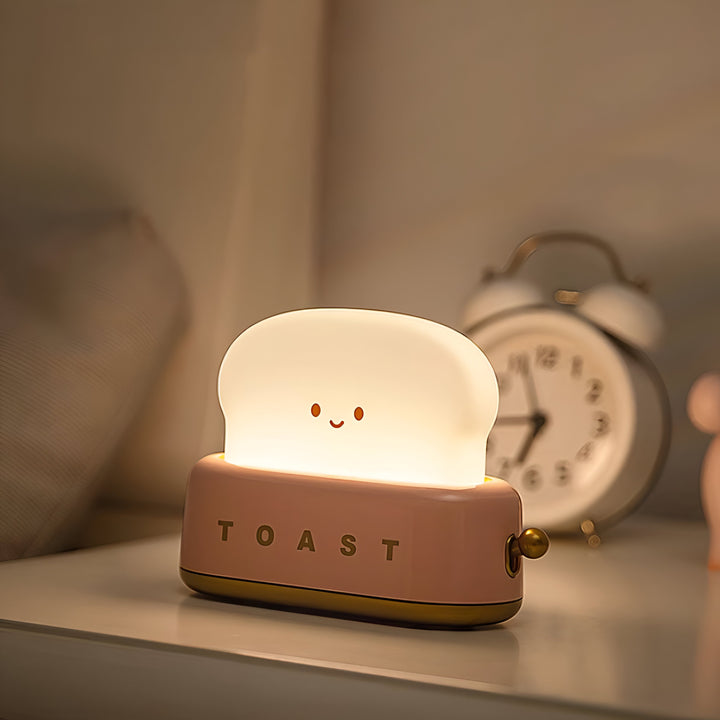 TinyToast Bordslampa – Bärbar Brödrost-formad Nattlampa med Dimbara LED-lampor och USB-port