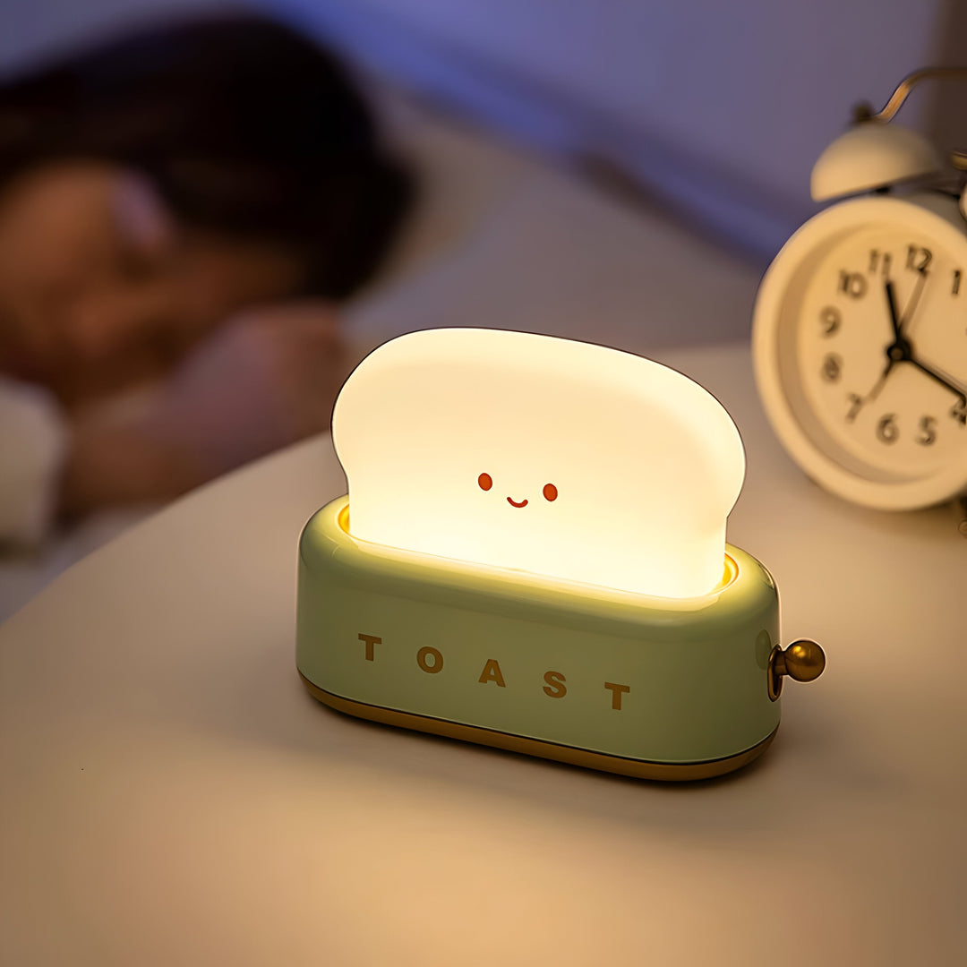 TinyToast Bordslampa – Bärbar Brödrost-formad Nattlampa med Dimbara LED-lampor och USB-port