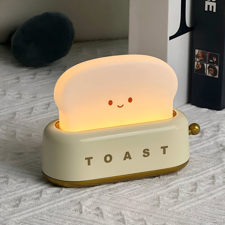TinyToast Bordslampa – Bärbar Brödrost-formad Nattlampa med Dimbara LED-lampor och USB-port