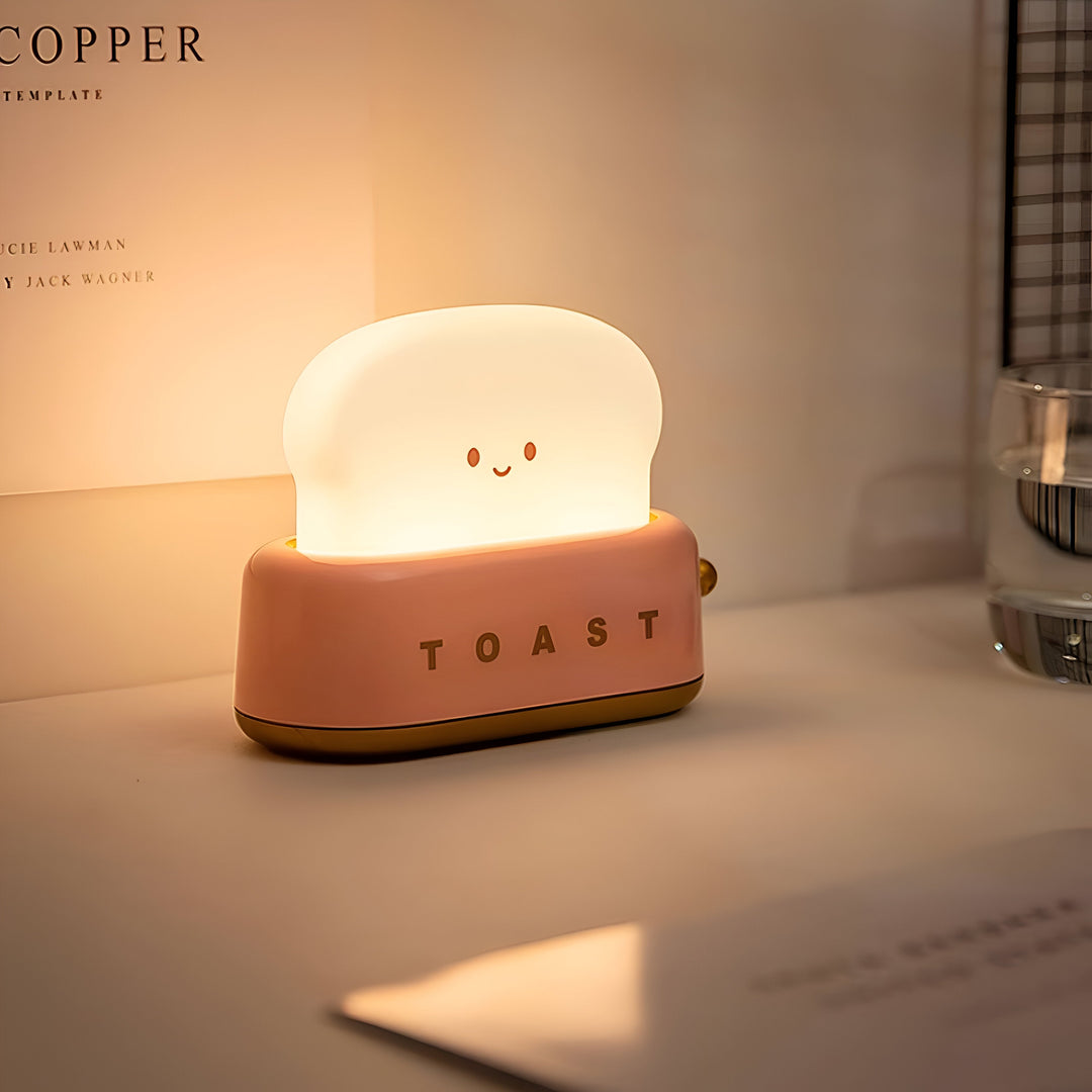TinyToast Bordslampa – Bärbar Brödrost-formad Nattlampa med Dimbara LED-lampor och USB-port