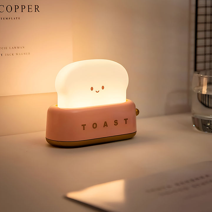 TinyToast Bordslampa – Bärbar Brödrost-formad Nattlampa med Dimbara LED-lampor och USB-port