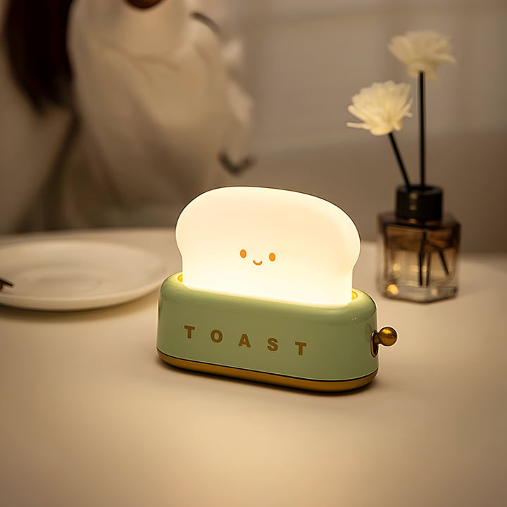 TinyToast Bordslampa – Bärbar Brödrost-formad Nattlampa med Dimbara LED-lampor och USB-port