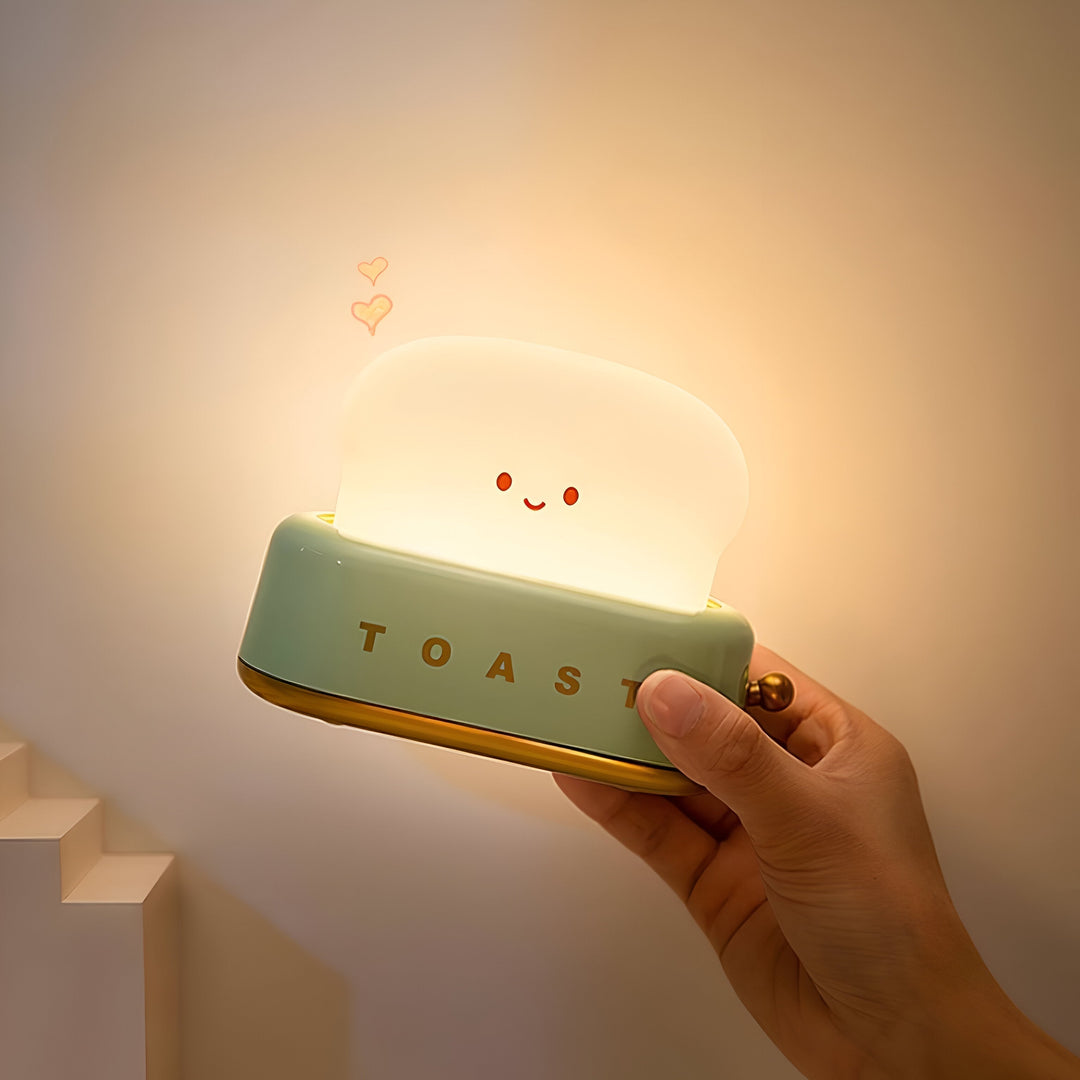 TinyToast Bordslampa – Bärbar Brödrost-formad Nattlampa med Dimbara LED-lampor och USB-port