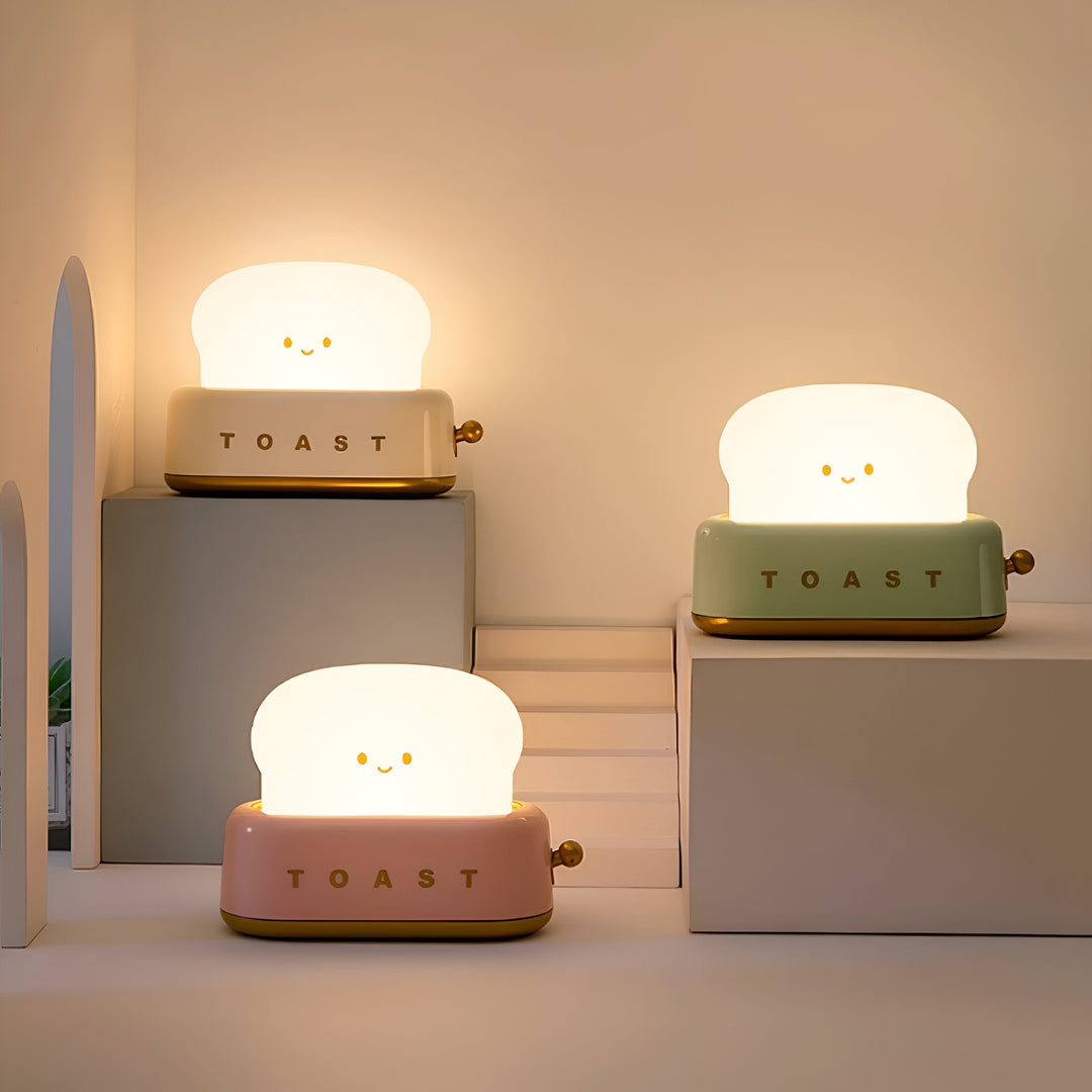 TinyToast Bordslampa – Bärbar Brödrost-formad Nattlampa med Dimbara LED-lampor och USB-port