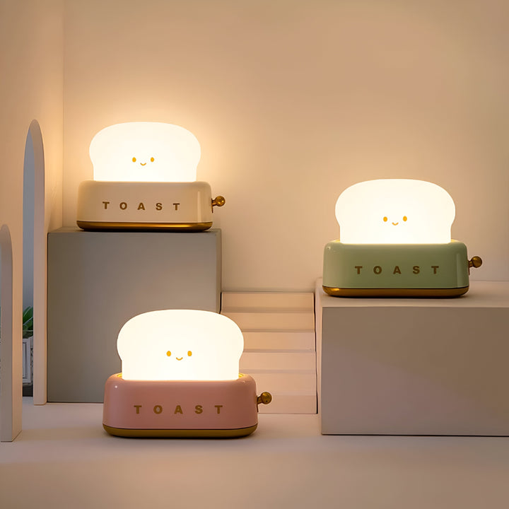 TinyToast Bordslampa – Bärbar Brödrost-formad Nattlampa med Dimbara LED-lampor och USB-port
