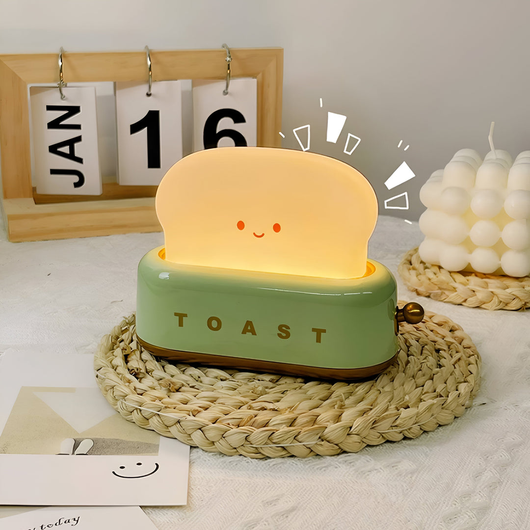 TinyToast Bordslampa – Bärbar Brödrost-formad Nattlampa med Dimbara LED-lampor och USB-port