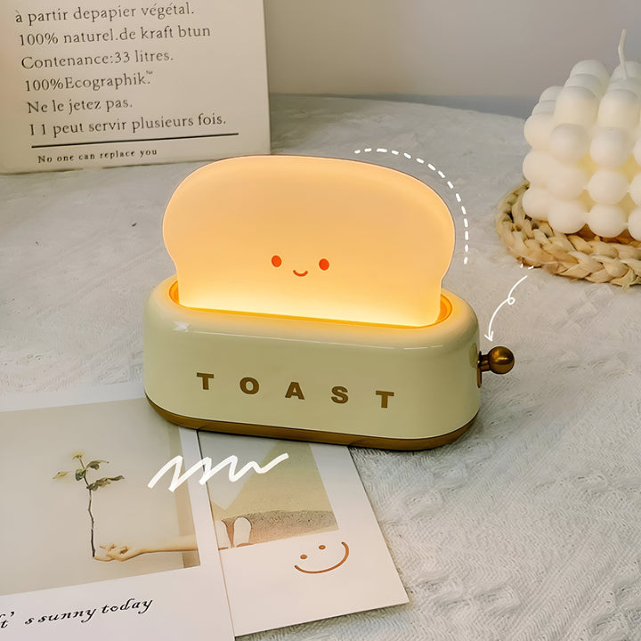 TinyToast Bordslampa – Bärbar Brödrost-formad Nattlampa med Dimbara LED-lampor och USB-port