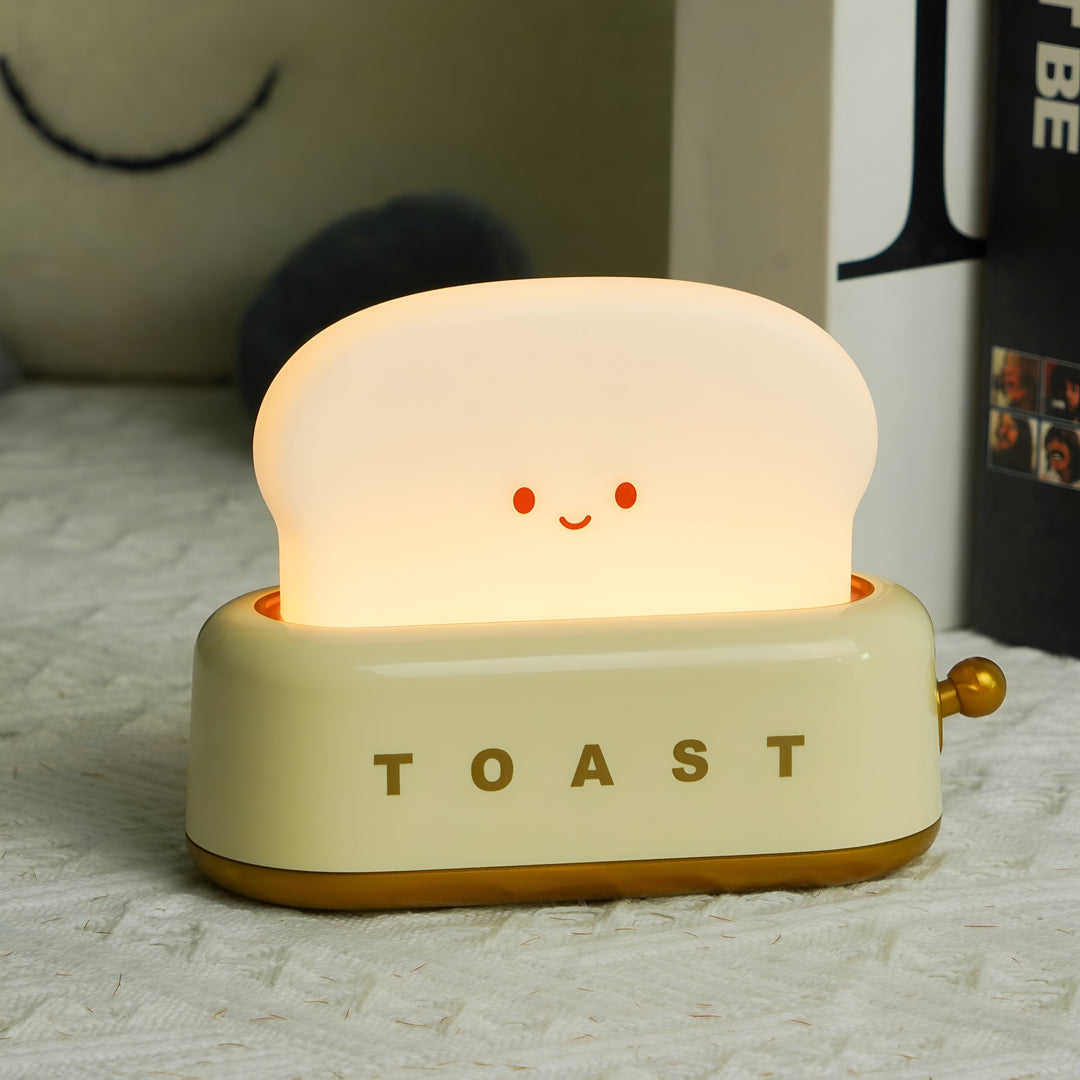 TinyToast Bordslampa – Bärbar Brödrost-formad Nattlampa med Dimbara LED-lampor och USB-port