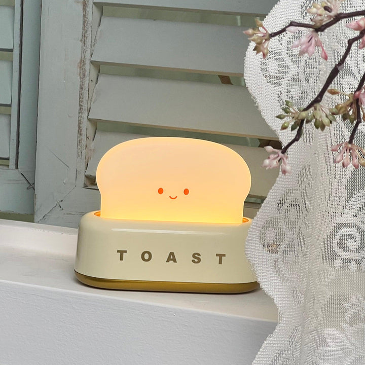 TinyToast Bordslampa – Bärbar Brödrost-formad Nattlampa med Dimbara LED-lampor och USB-port