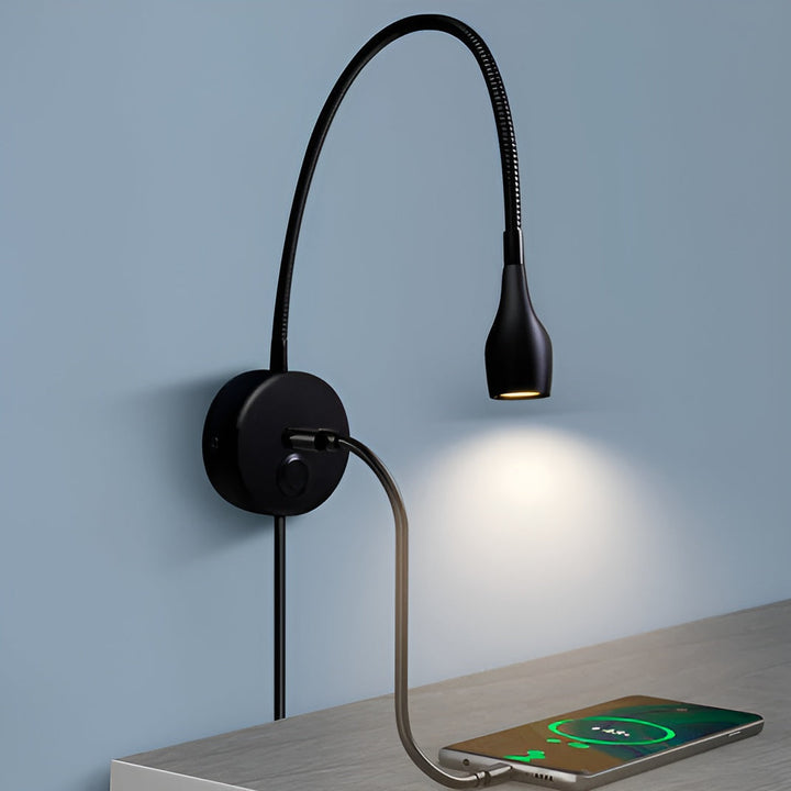 TouchGlow - 2-i-1-swanhals vägglampa med USB-laddare för mysiga läkvällar