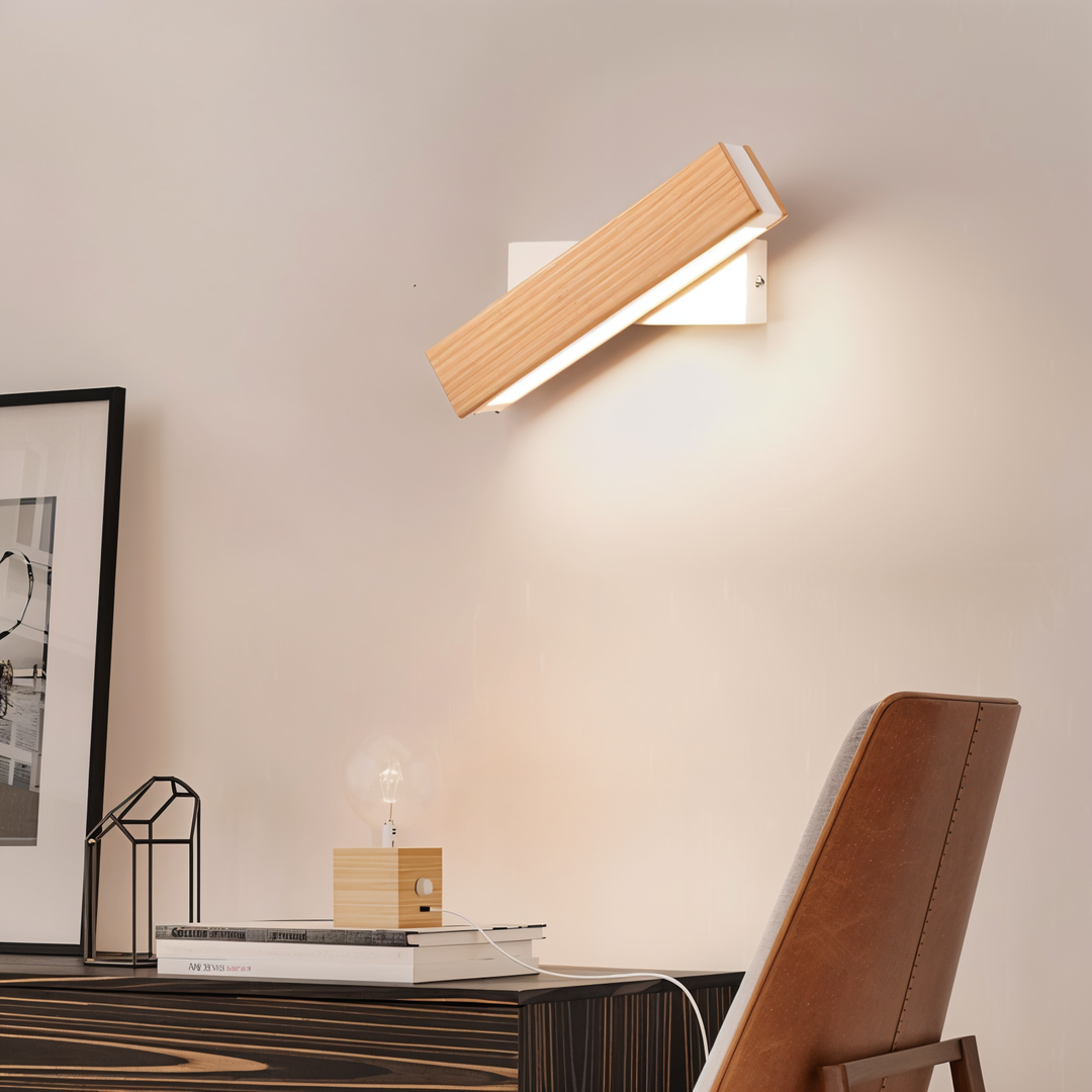 TwistLED Vägglampa - 360° roterbar rektangulär LED vägglampa i trä