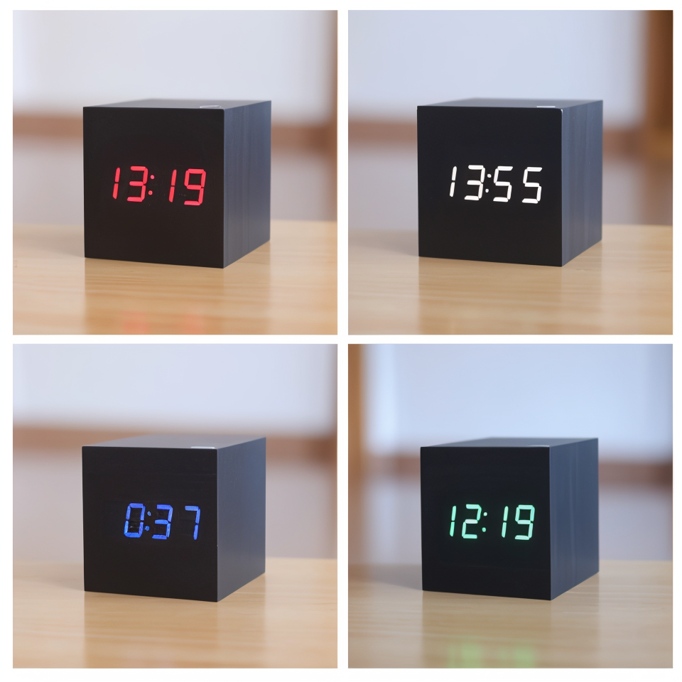 Digital LED Klocka - Kub Klocka - Trä Klocka