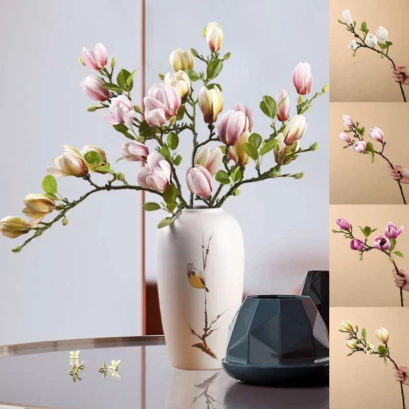 SilkSplendor - Livs-liknande konstgjorda magnoliagrenar