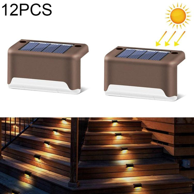 12 PCS Solenergi LED Utomhus Steglampa IP65 Vattentålig Trädgårdslampa, Varm Vit Ljus (Brun)
