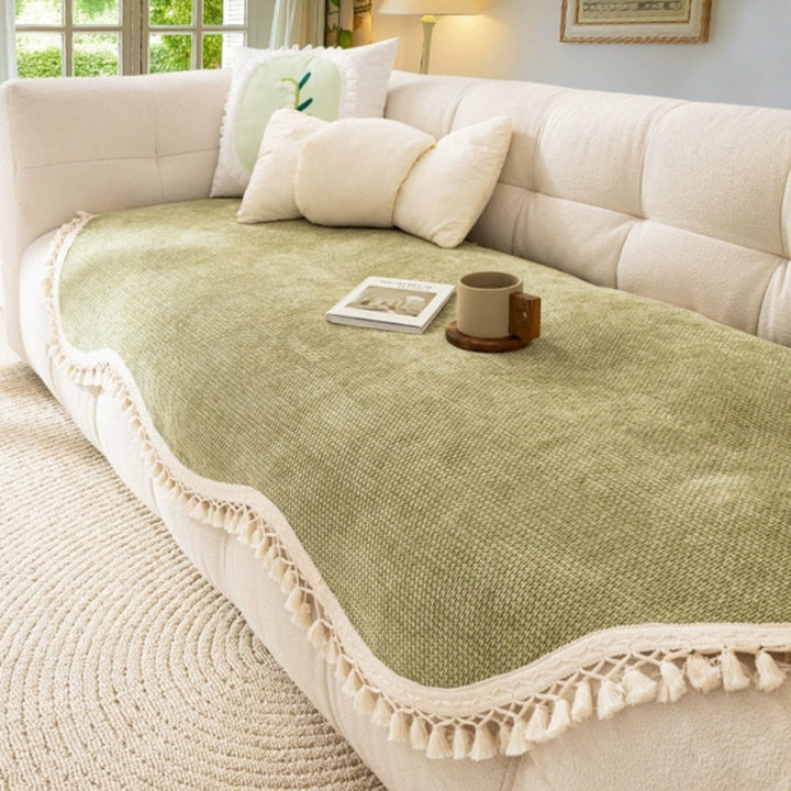 Lyxig Chenille Väv Textur Fringed Sofföverdrag