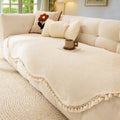 Lyxig Chenille Väv Textur Fringed Sofföverdrag