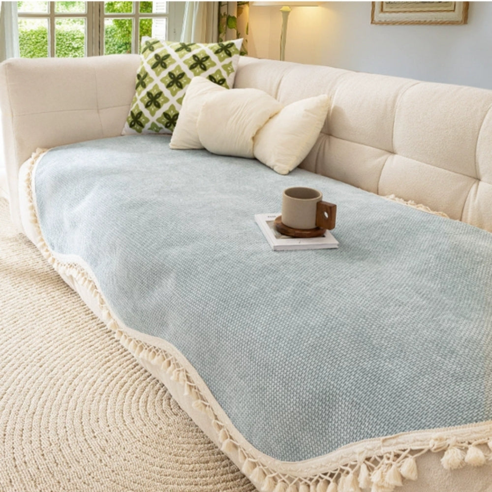 Lyxig Chenille Väv Textur Fringed Sofföverdrag