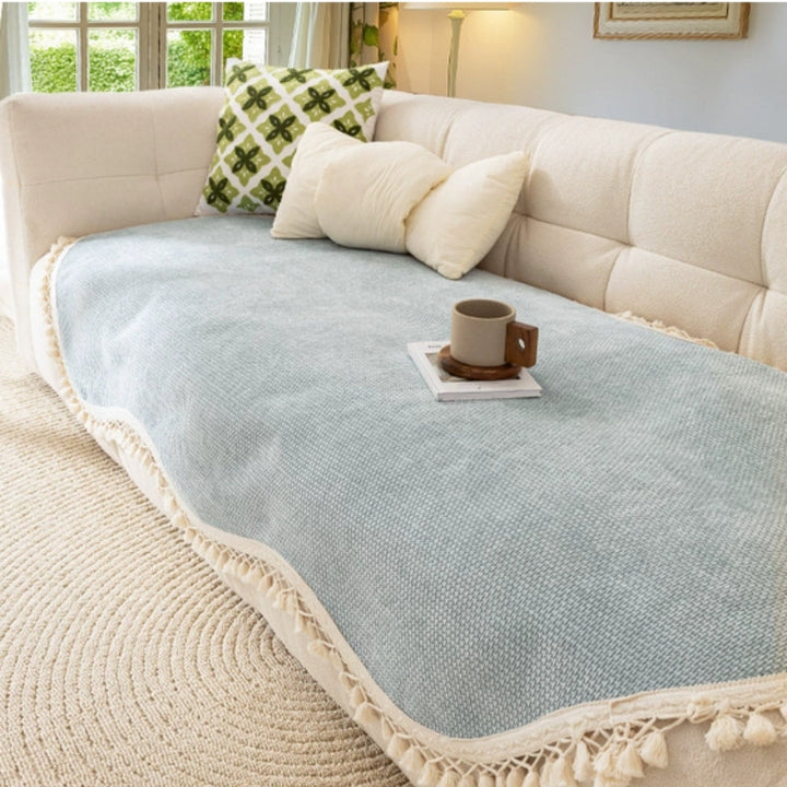 Lyxig Chenille Väv Textur Fringed Sofföverdrag