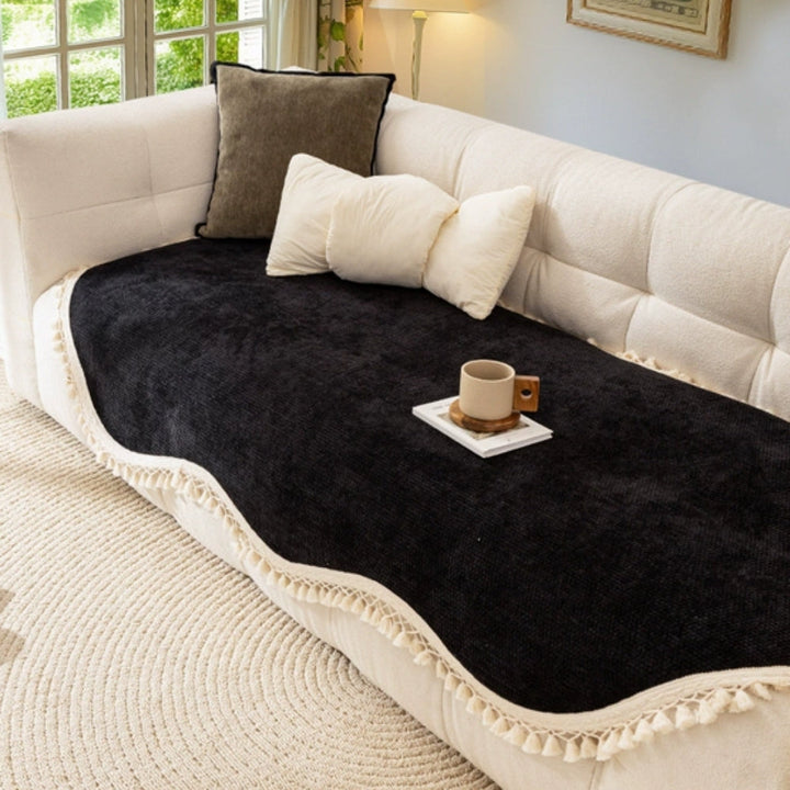 Lyxig Chenille Väv Textur Fringed Sofföverdrag