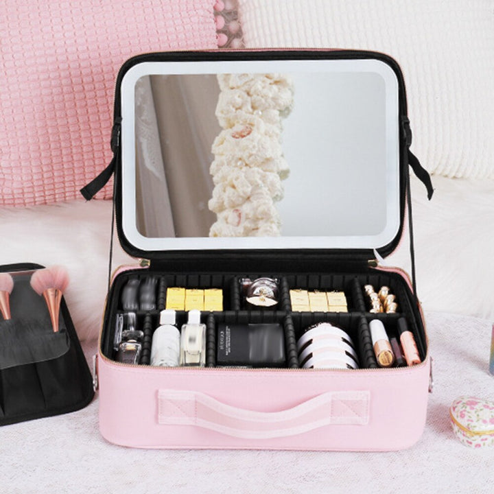 Resemakeupväska med LED-ljus och spegel, bärbar