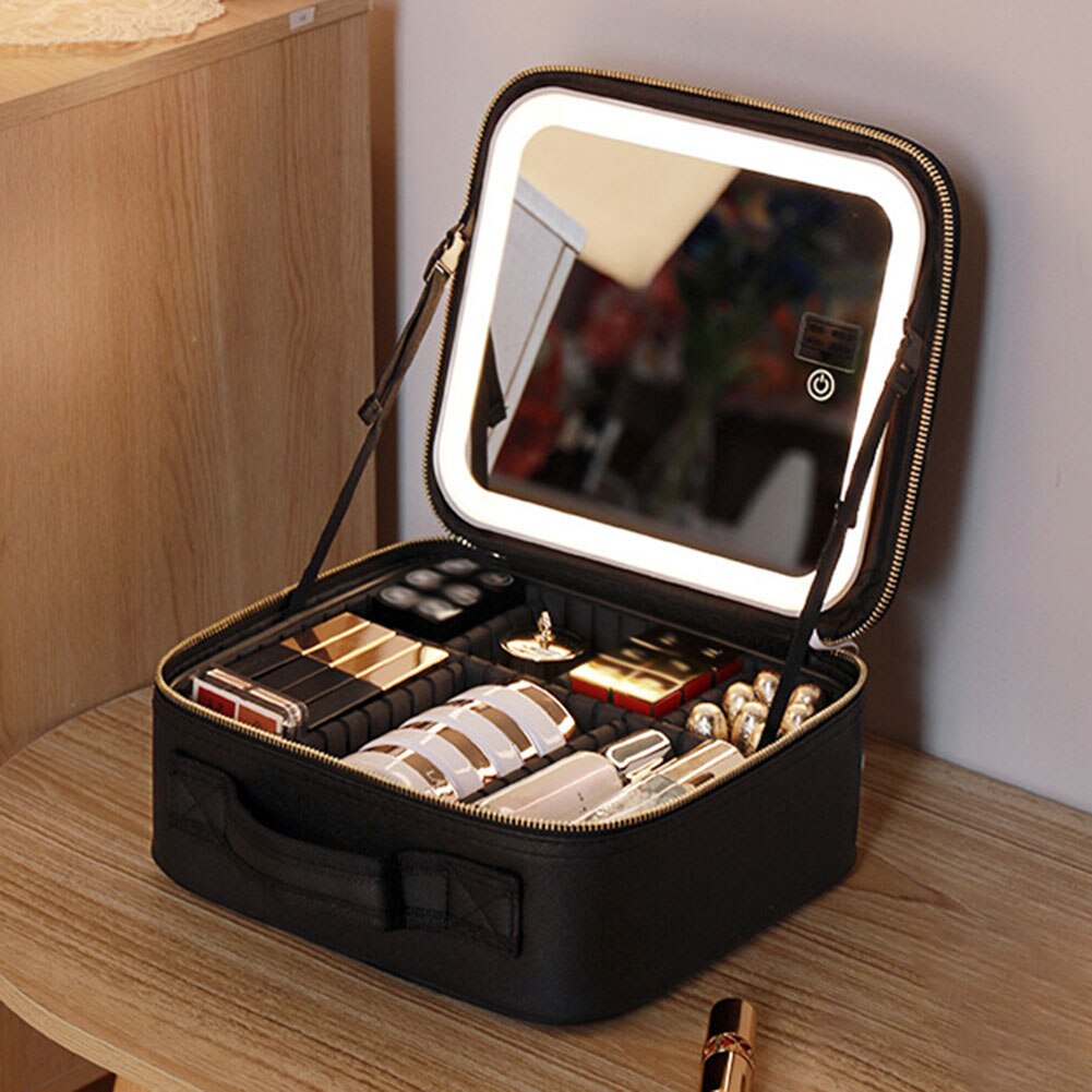 Portabelt Resemakeup-fodral med LED-spegel och Justerbart Ljus