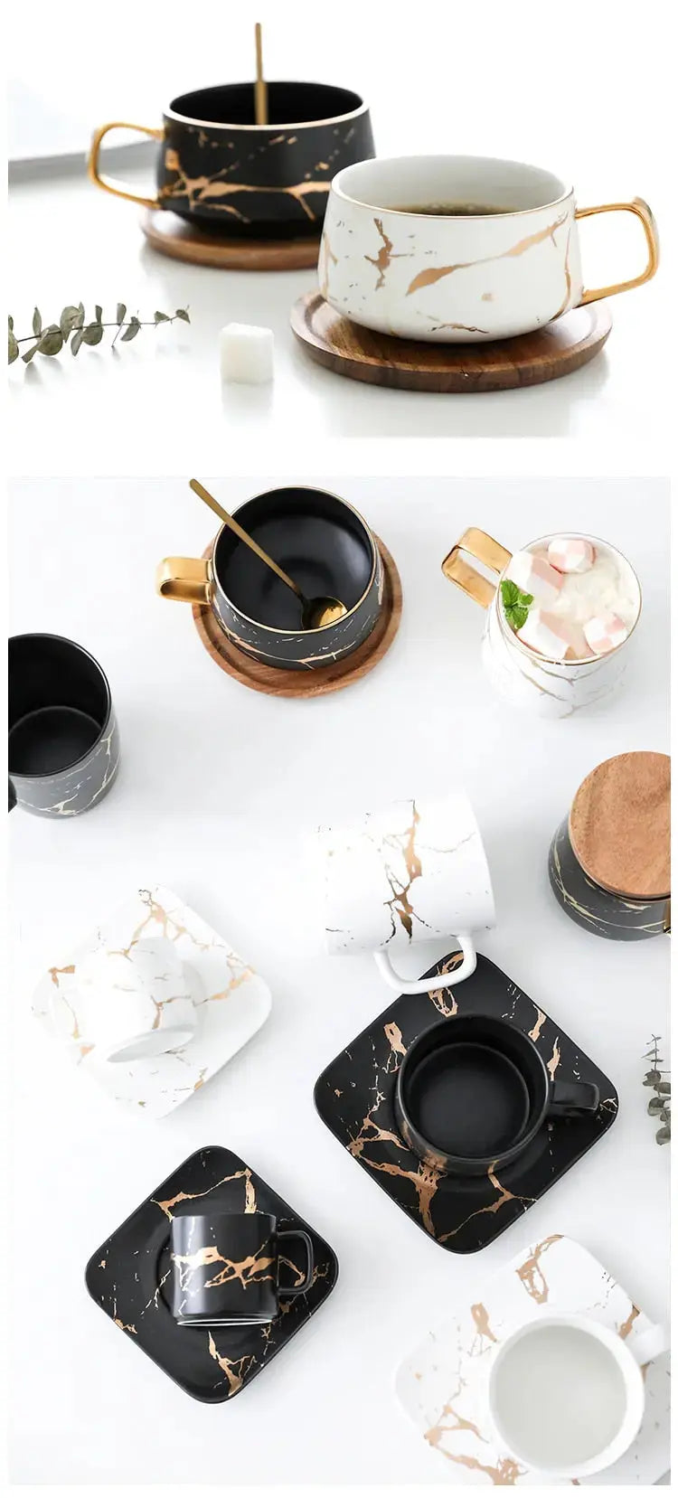 Marmormönstrad Kaffemugg med Gulddekoration