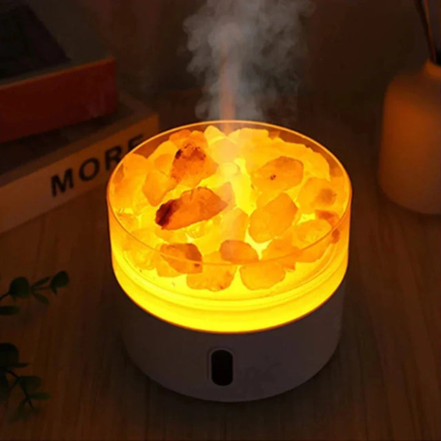 Saltlampa Diffuser - USB Ultraljuds Aromaterapi Luftfuktare med Himalayasaltkristaller & Nattljus
