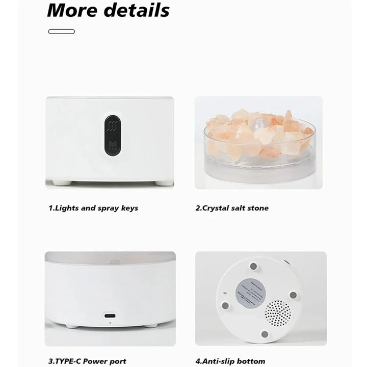 Saltlampa Diffuser - USB Ultrasonisk Aromaterapi Luftfuktare med Himalayasaltkristaller &amp; Nattlampa