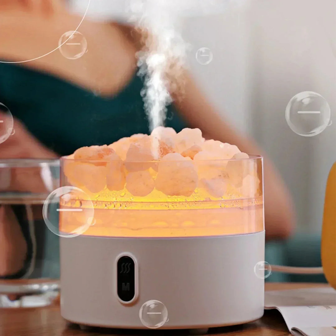 Saltlampa Diffuser - USB Ultraljuds Aromaterapi Luftfuktare med Himalayasaltkristaller &amp; Nattljus