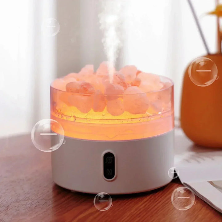 Saltlampa Diffuser - USB Ultraljuds Aromaterapi Luftfuktare med Himalayasaltkristaller &amp; Nattljus